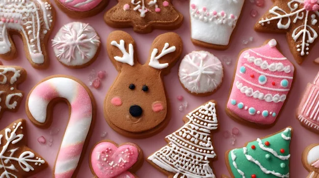 Bunte Weihnachtsplätzchen in rosa Farbpalette