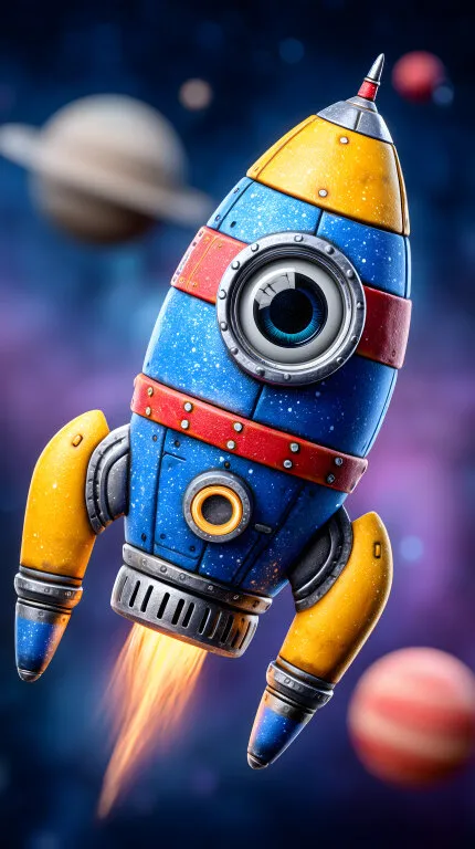 Bunte Weltraumrakete im Retrostil