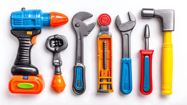 Bunte Werkzeuge und Spielzeug für Kinder