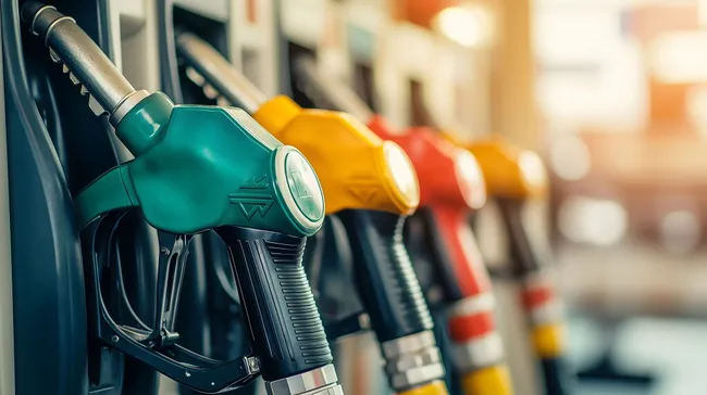 Bunte Zapfsäulen in einer Tankstelle