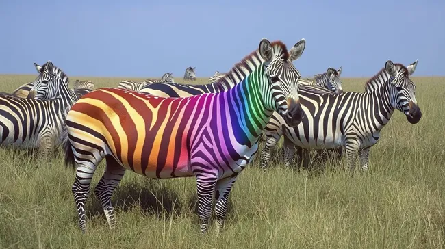 Bunte Zebraherde in der afrikanischen Savanne