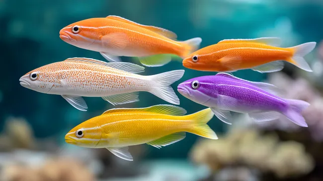 Bunte Zierfische im Meerwasser-Aquarium