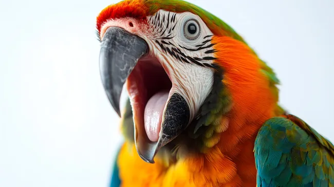 Bunter Ara-Papagei mit offenem Schnabel