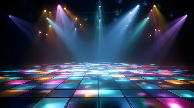 Bunter beleuchteter Tanzfußboden mit Discokugeln