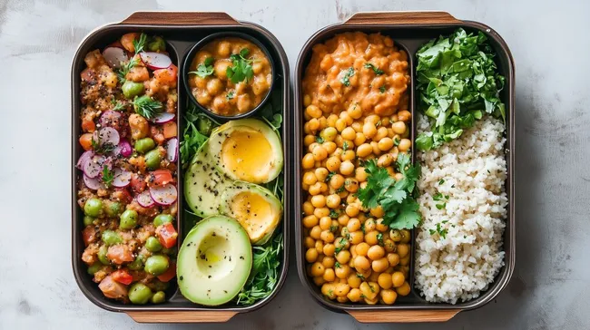 Bunter Bento-Lunch mit Kichererbsen und Reis