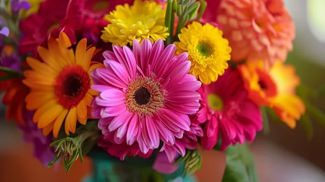 Bunter Blütenstrauß mit kräftigen Farben
