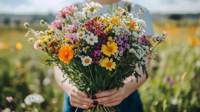 Bunter Blumenstrauß in sommerlicher Wiese