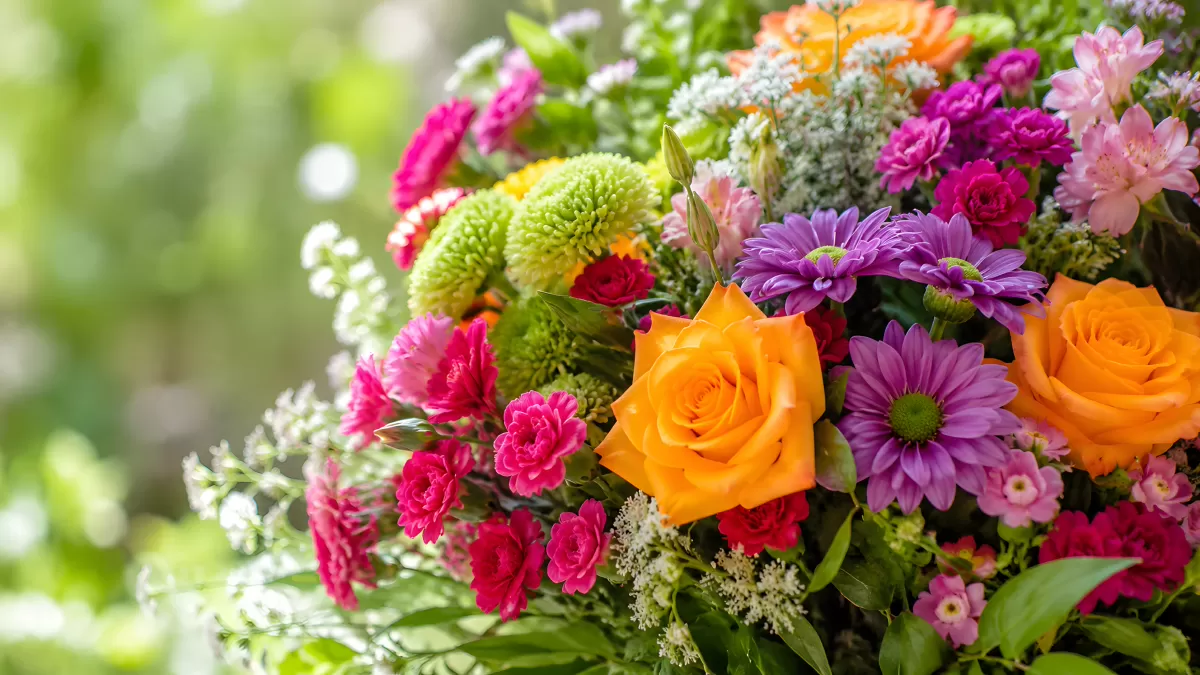 Bunter Blumenstrauß mit Rosen und Chrysanthemen
