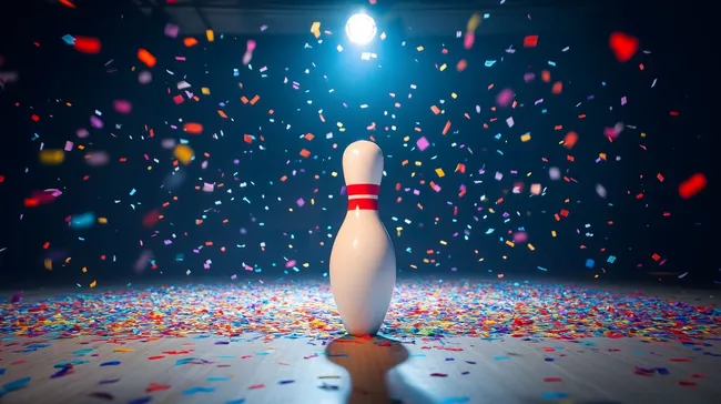 Bunter Bowlingkegel im Konfetti-Regen