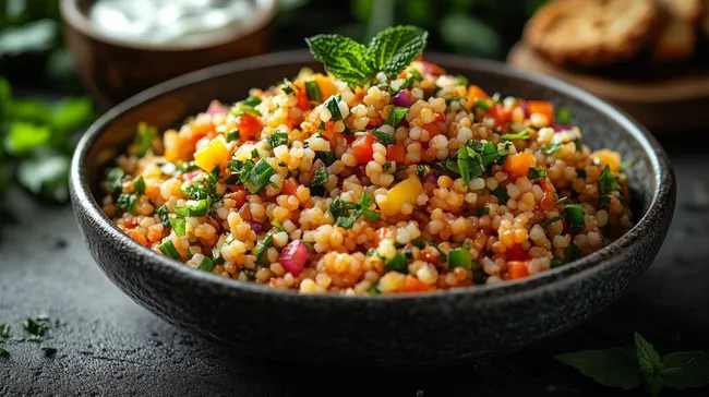 Bunter Bulgur-Salat mit frischen Kräutern und Gemüse