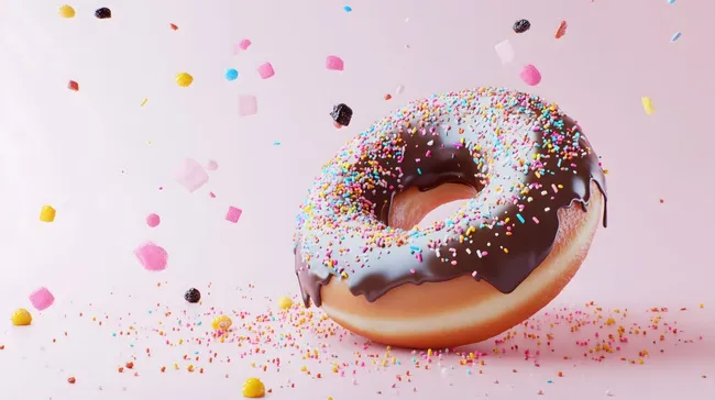 Bunter Donut mit Schokoladenüberzug und Streuseln
