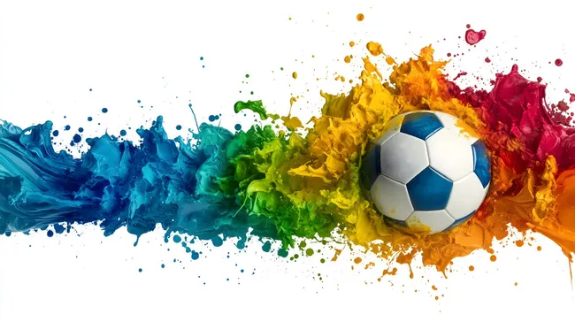 Bunter Farbspritzenregen mit Fußball