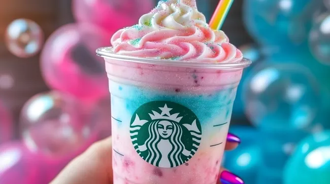 Bunter Frappuccino mit Glitzer und Sahne-Topping