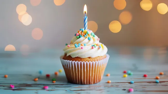 Bunter Geburtstagscupcake mit Kerze