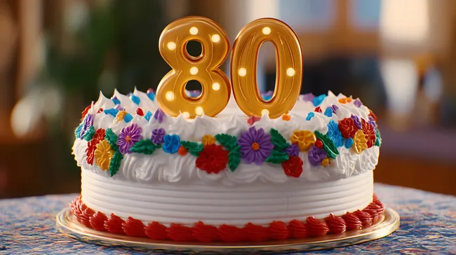 Bunter Geburtstagskuchen mit goldenen Zahlen