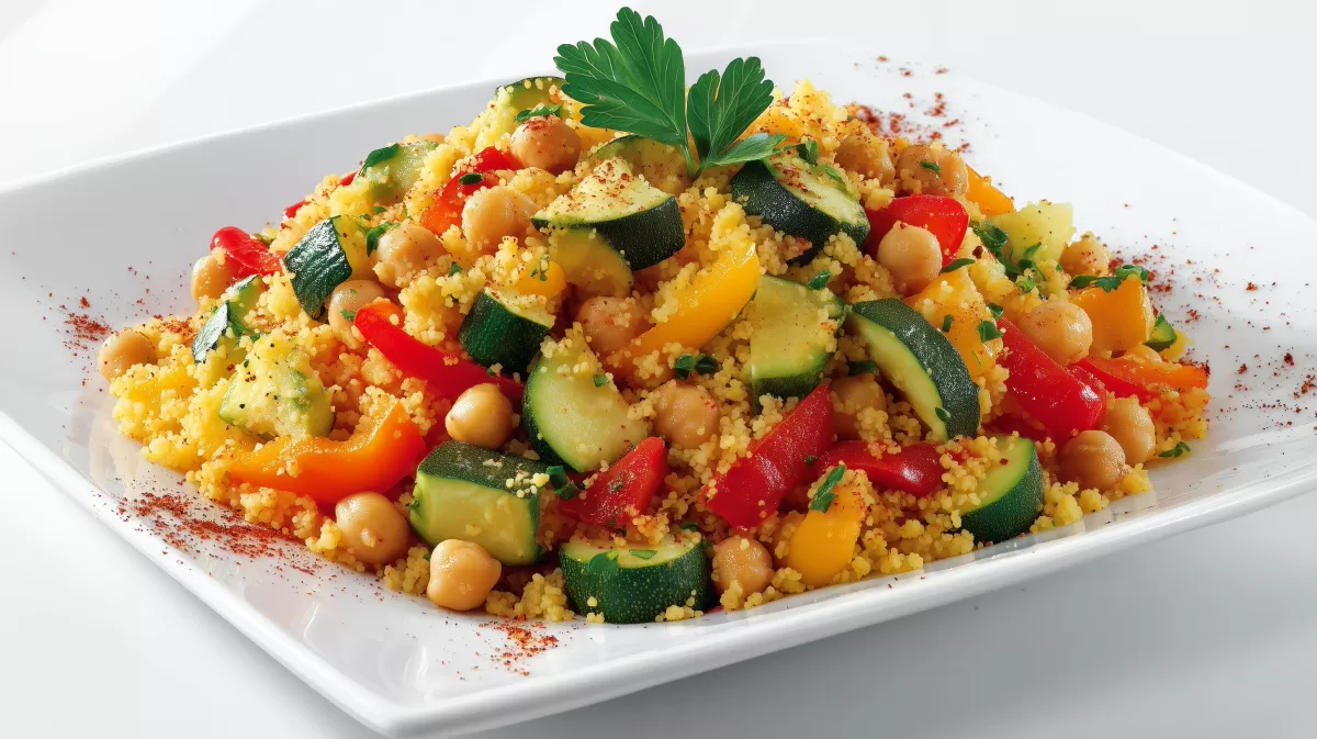 Bunter Gemüse Couscous mit Zucchini und Kichererbsen