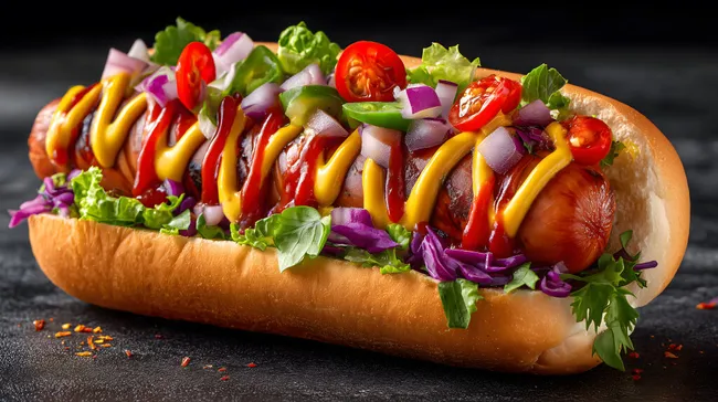 Bunter Gourmet-Hotdog mit frischem Gemüse