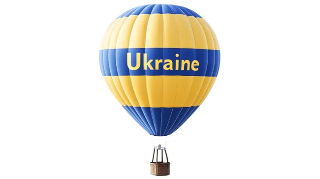 Bunter Heißluftballon in Ukrainefarben
