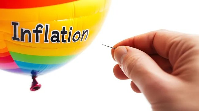 Bunter Inflationsballon mit Nadel angestochen