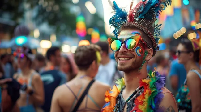Bunter Karneval-Kostümträger auf fröhlicher Straßenparade