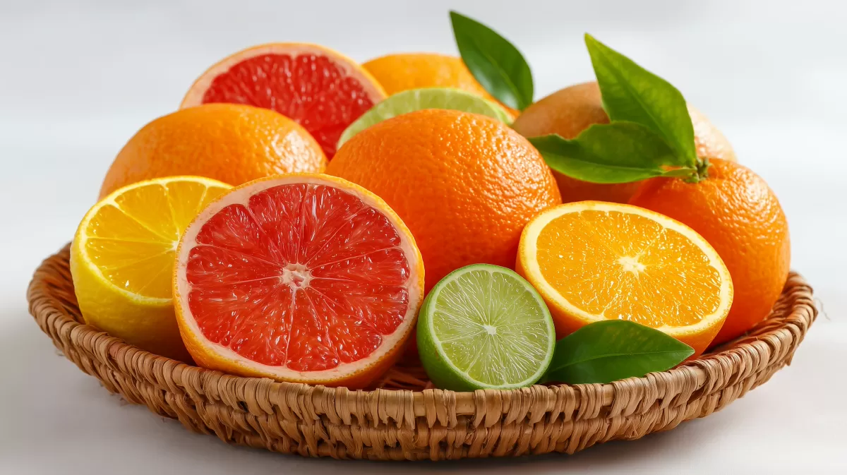 Bunter Korb voller saftiger Zitrusfrüchte