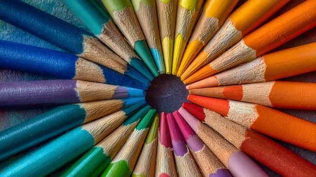 Bunter Kreis aus Holzbunt- und Bleistiften