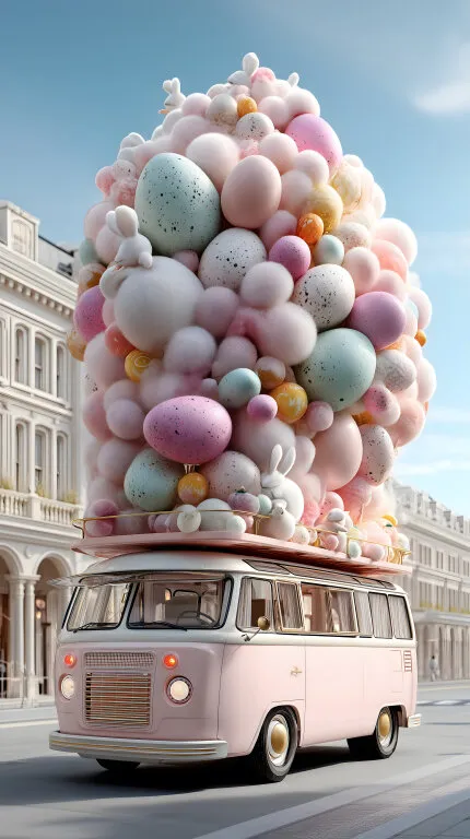 Bunter Lieferwagen für Ostereier und Dekorationen