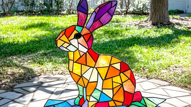 Bunter Mosaik-Hase im Frühlingsgarten