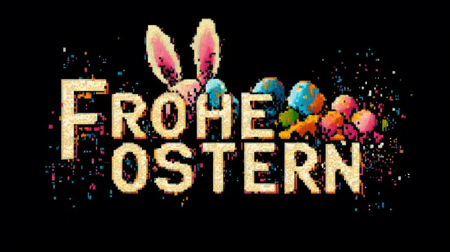Bunter Oster-Schriftzug mit Hasen und Eiern für Nerds