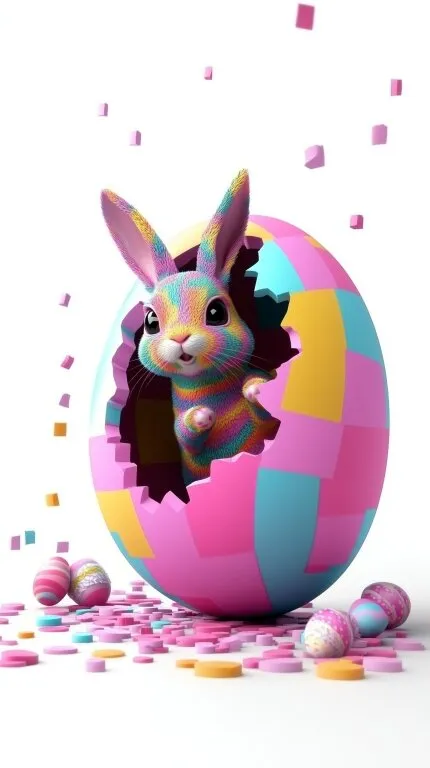 Bunter Osterhase schlüpft aus Regenbogenei