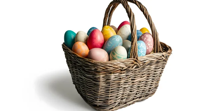 Bunter Osterkorb mit bemalten Eiern