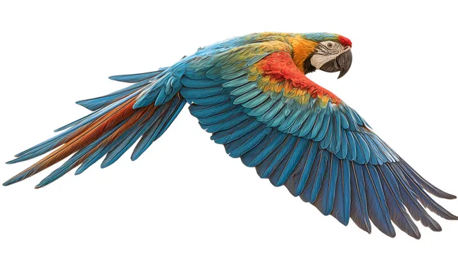 Bunter Papagei mit weit ausgebreiteten Flügeln