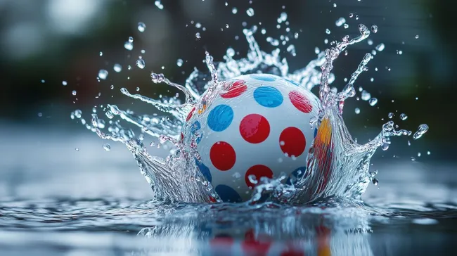 Bunter Plastikball im Wassersplash