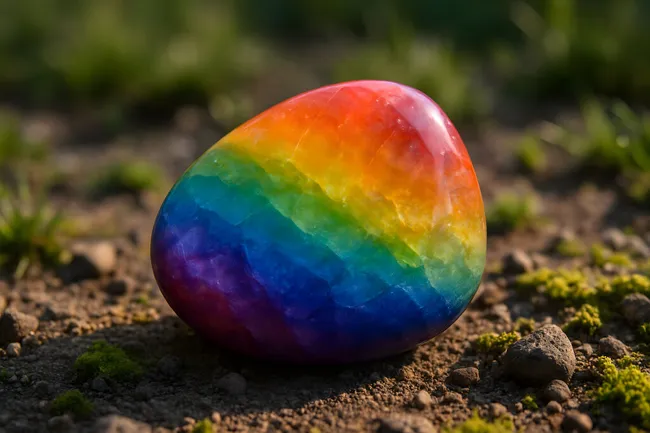 Bunter Regenbogen-Kristall auf Waldboden