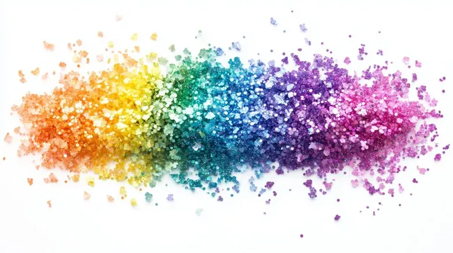 Bunter Regenbogenglitzer auf weißem Hintergrund
