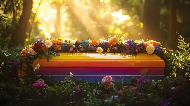 Bunter Regenbogenkasten mit Blumenmeer im Wald