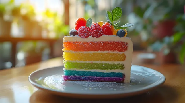 Bunter Regenbogenkuchen mit Früchten