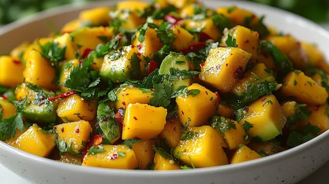 Bunter Salat mit Mango, Avocado und Kräutern
