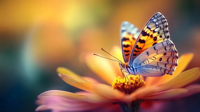 Bunter Schmetterling auf farbenfroher Blüte