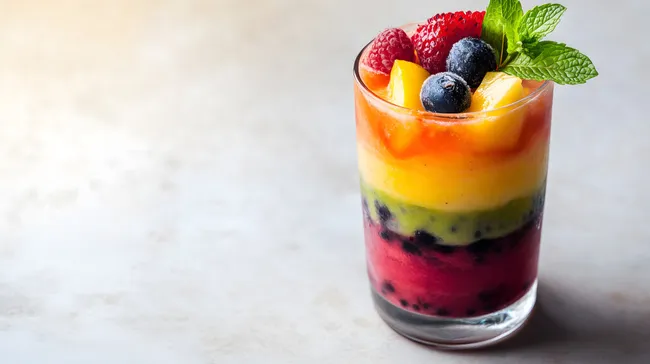 Bunter Sommercocktail mit Früchten und Minze