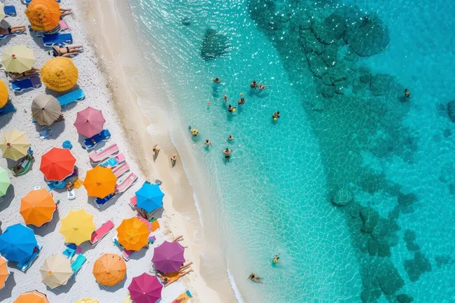 Bunter Strandtag mit türkisem Meer