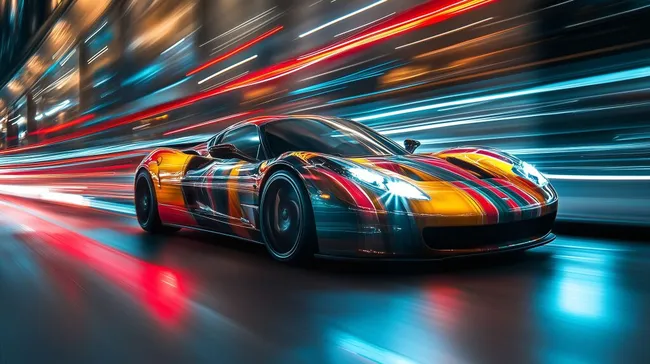 Bunter Supersportwagen in Bewegungsunschärfe