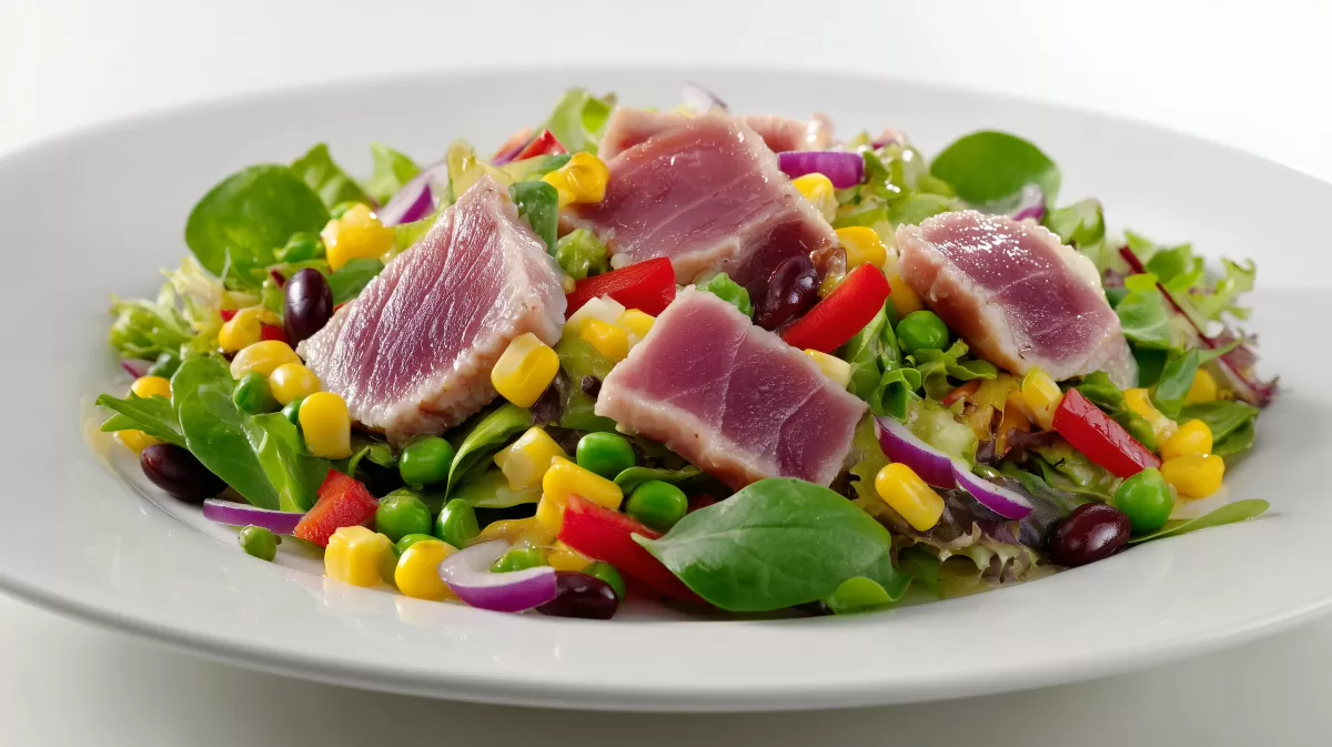 Bunter Thunfischsalat mit Mais, Erbsen und Paprika