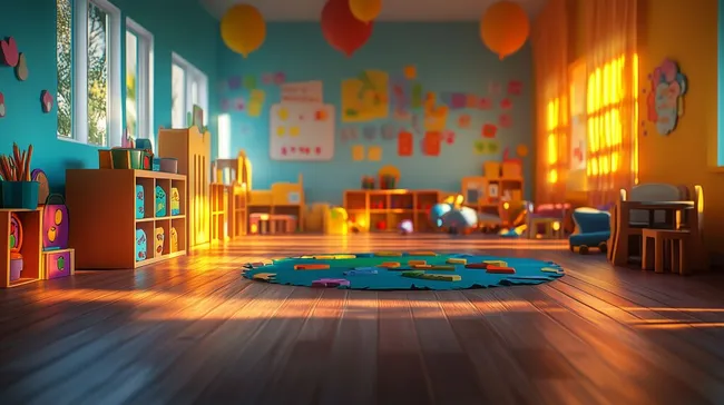 Bunter und fröhlicher Kindergartenraum mit Spielzeug