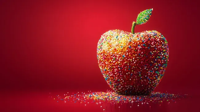 Bunter Zuckerapfel auf rotem Hintergrund