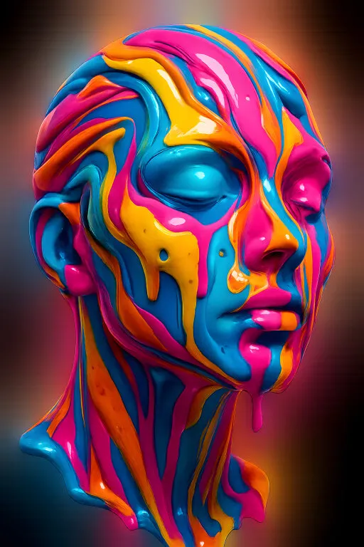 Buntes abstraktes Gesicht mit fließender Neonfarbe