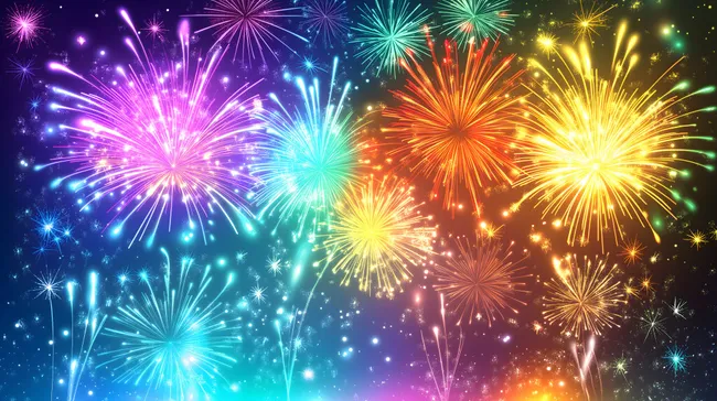 Buntes Feuerwerk am Nachthimmel mit leuchtenden Funken