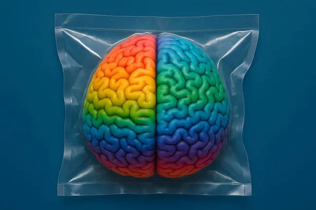 Buntes Gehirn in Vakuumverpackung