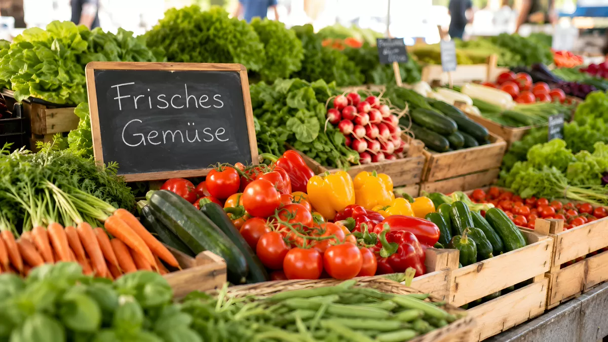 Buntes Gemüse an einem Wochenmarktstand
