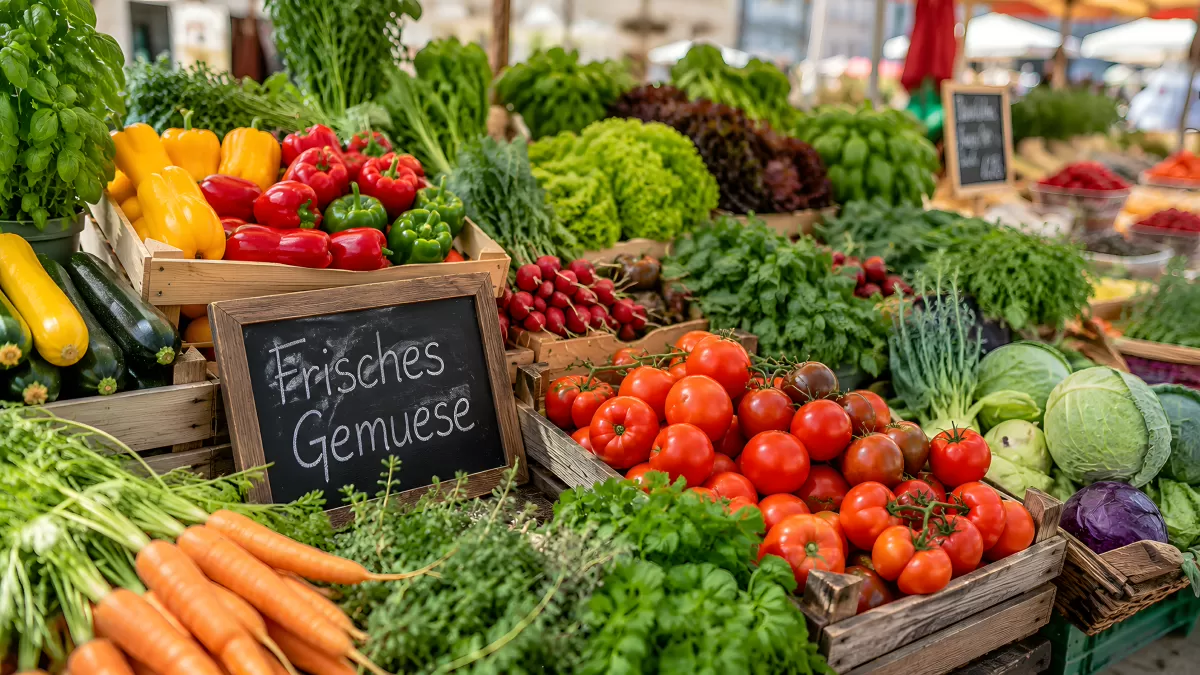 Buntes Gemüse auf einem Wochenmarktstand